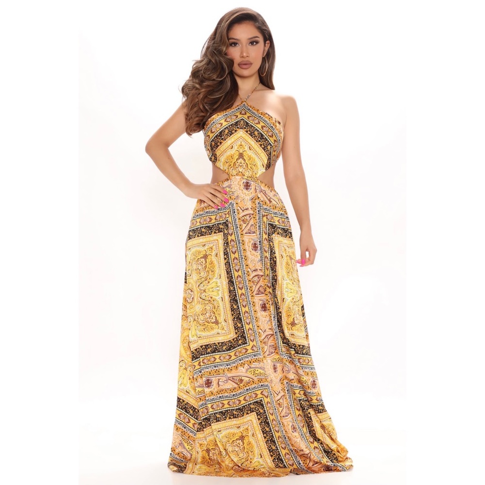 NWT Out For The Day Maxi Dress - Mustard/combo